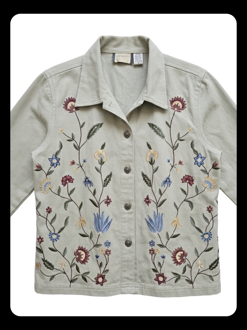Embroidered Floral Cotton Jacket - Light Sage